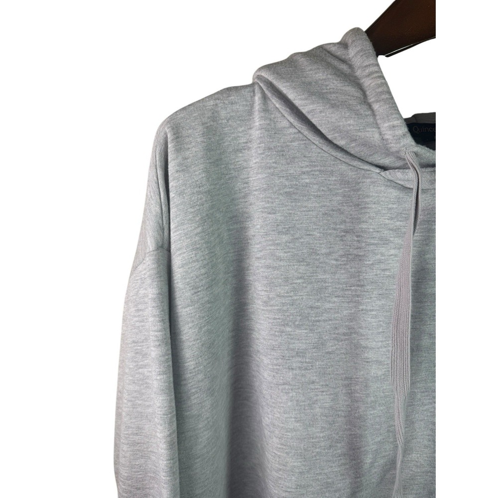 Quince Women's Supersoft Fleece Pullover Hoodie Heather Gray Casual Loungewear L - Picture 3 of 7